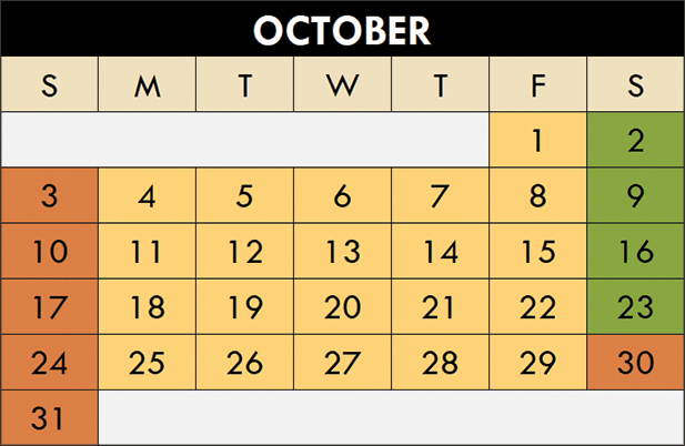 October 2021 Maze Fun Park Calendar